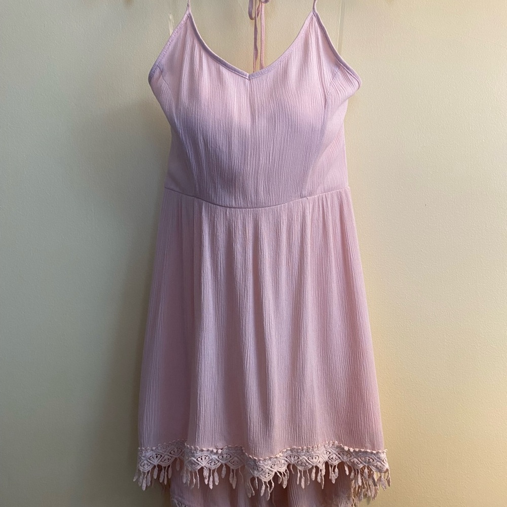 EUC Jella Couture Blush Pink Lined Crinkle Material Dress, w/Straps and Backless